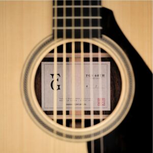 The label inside the sound hole of an acoustic guitar.