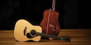 The front and back of an acoustic guitar.