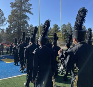 marching band ready to enter field 