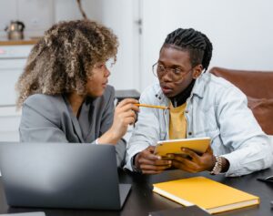 two colleagues talking